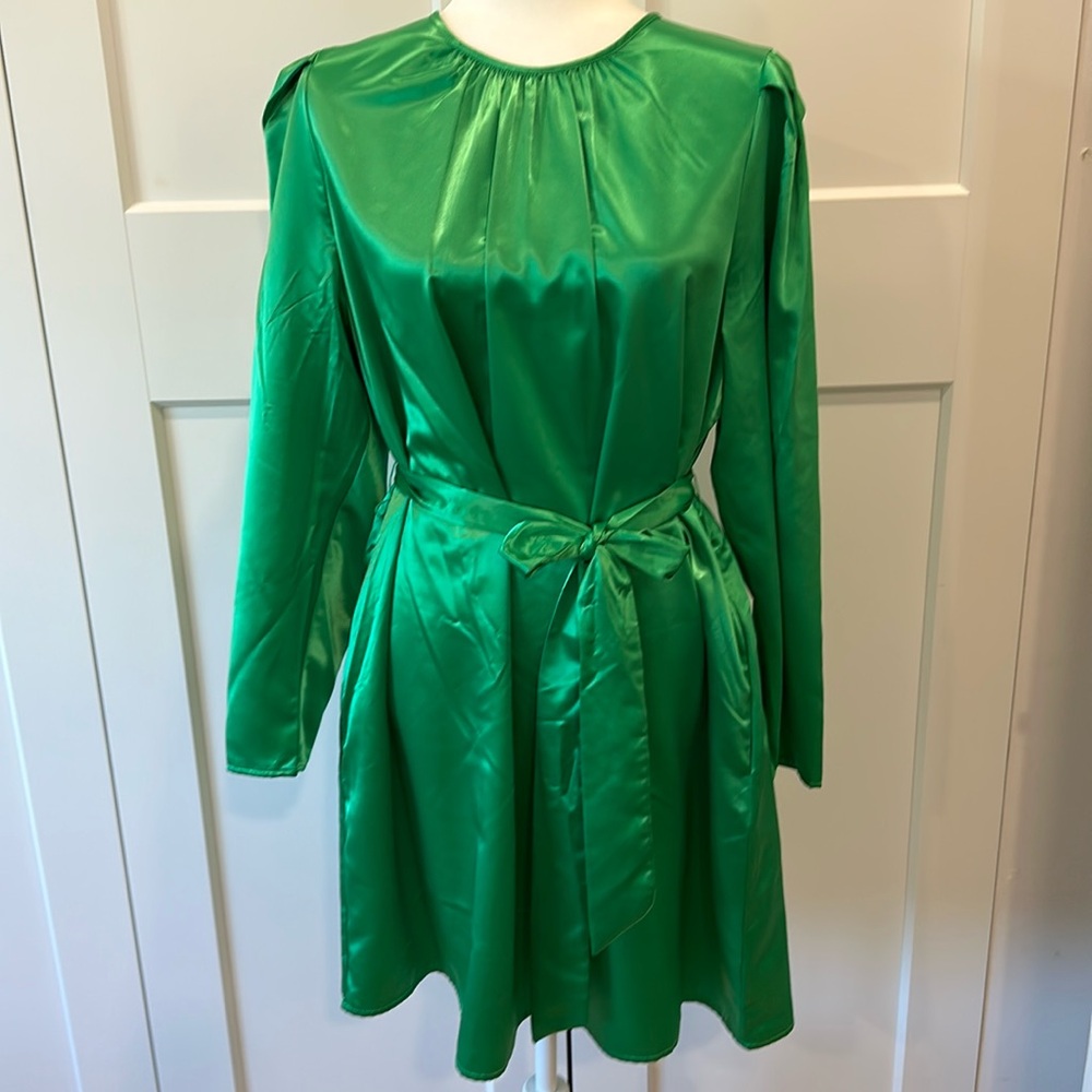 A New Day Green Satin Shift Dress XL